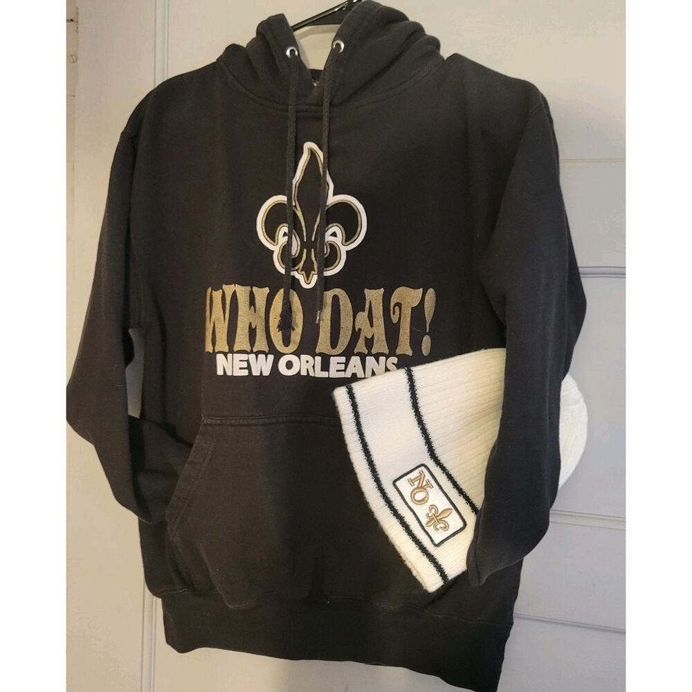 2 Pc. Set New Orleans Saints ‘Who Dat’ Embroidered Black Hoodie Sz. S w/ Beanie